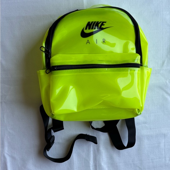 Nike Air Neon Yellow Mini Backpack Glossy PVC Bag Retro 90s Style - Picture 1 of 11